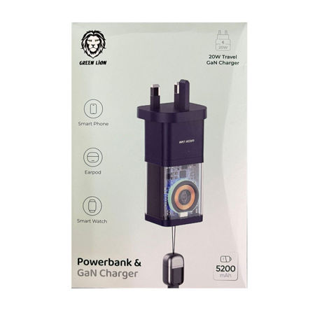 تصویر از پاوربانک و شارژر گان گرین Green Lion Powerbank & GaN Charger 5200mAh